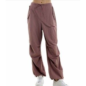 No Comment Size XL Nylon Parachute-Style Cargo Pants with Pockets Mauve Pink